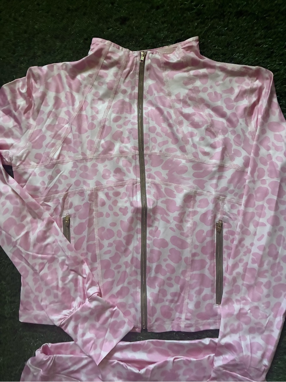 Pink Leopard Print Zip-Up Active Jacket and Shorts Set - Picture 4 of 4